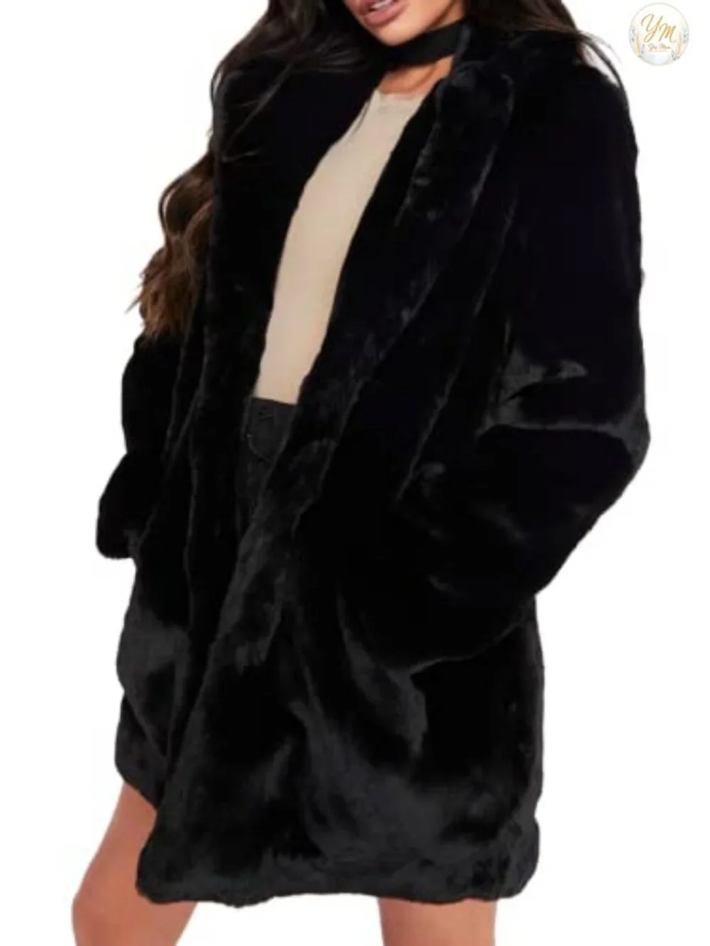 Womens Faux Fur Fleece Coat Lapel Long Sleeve Fluffy Warm Winter Outerwear